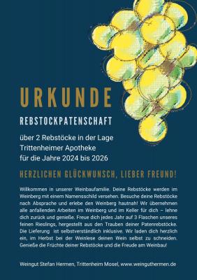 Bild von Rebstockpatenschaft über 2 Rebstöcke in der Lage „Trittenheimer Apotheke“ für drei Jahre