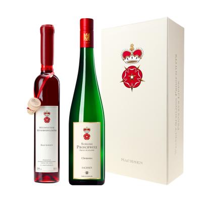 Bild von Proschwitzer Genusspaket, Geschenkkarton für 2 Fl., gefüllt mit 1 Fl. 2023 Weingut Schloss Proschwitz Cuvée Clemens VDP.GUTSWEIN 0,75 l trocken, 1 Fl. Meissener Himbeerlikör 0,5 l